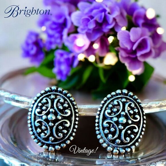 BRIGHTON Silver Textured Clip-On Earrings. VINTAGE INSPIRED! - Picture 1 of 6